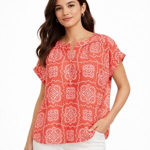 NWOT Women’s Ann Taylor Tile Drop Shoulder Popover Top, Coral White Small